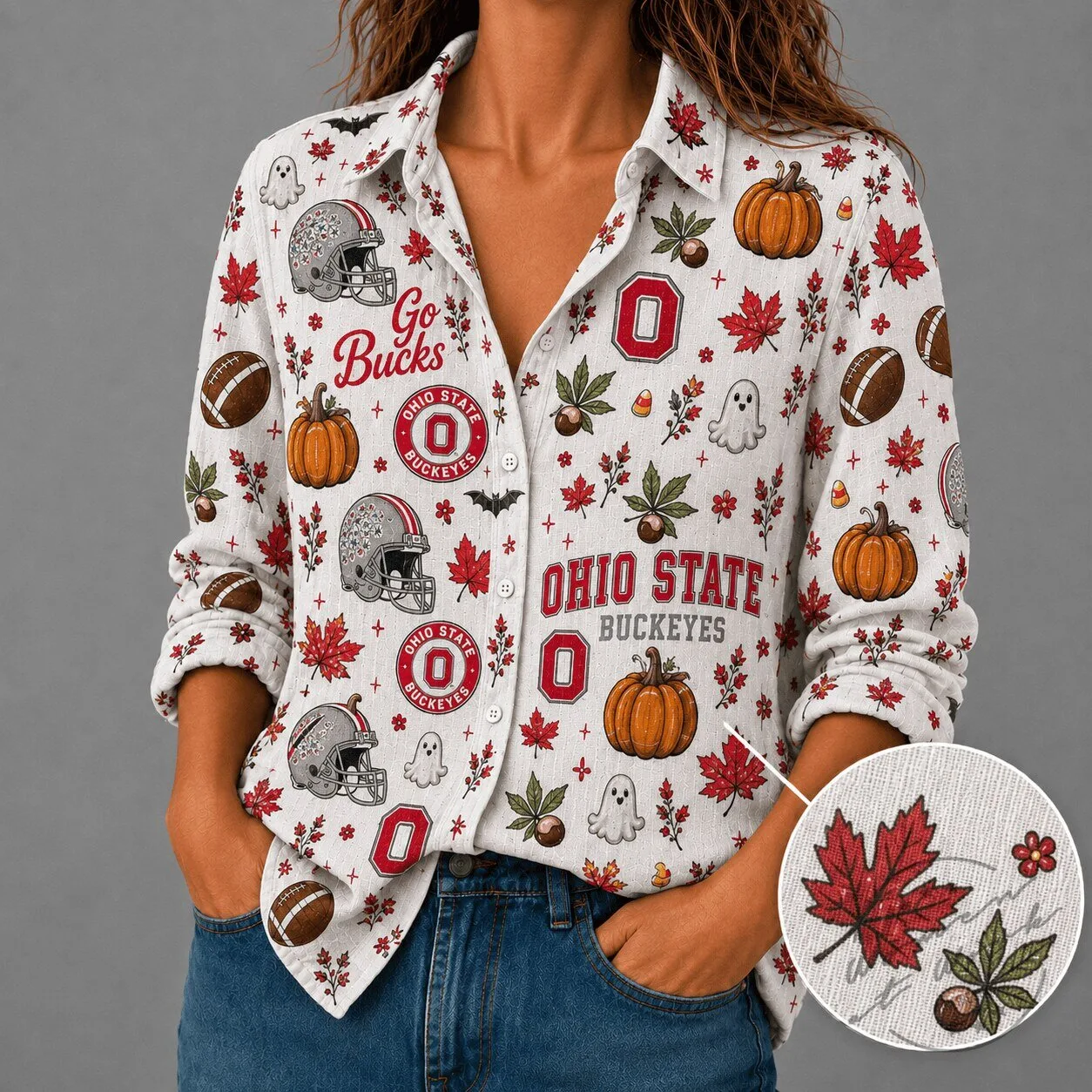 Ohio State Football Buckeyes Halloween Autumn Leaves Hawaiian Shirt 1 Ohio State Football Buckeyes Halloween Autumn Leaves Hawaiian Shirt
