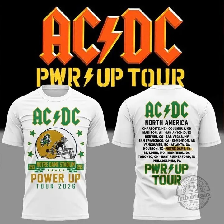 2026 Concert T-Shirt for AC/DC Power Up Tour - Notre Dame Football Design