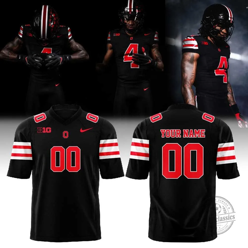 Ohio State Football Black Custom Back Number and Name Football Jersey