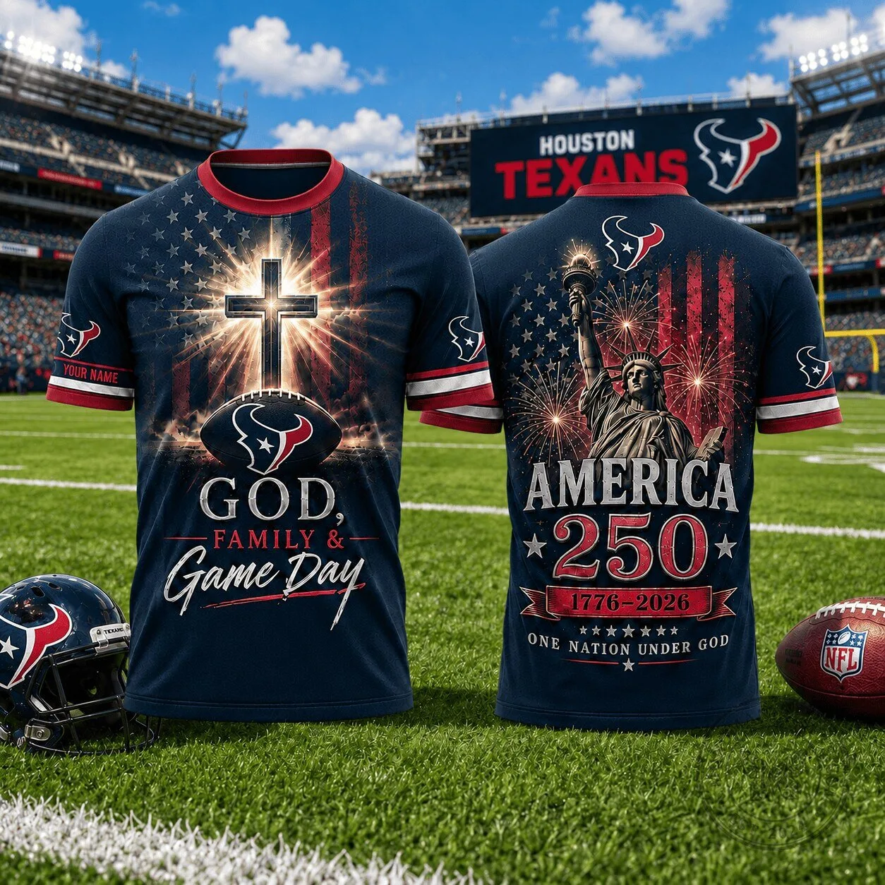 Houston Texans Football God Family Game Day Patriotic T-Shirt