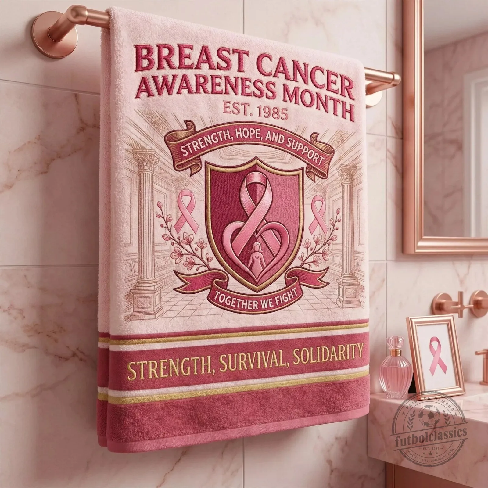 Breast Cancer Awareness Month Strength Hope Support Pink Ribbon Bath Towel