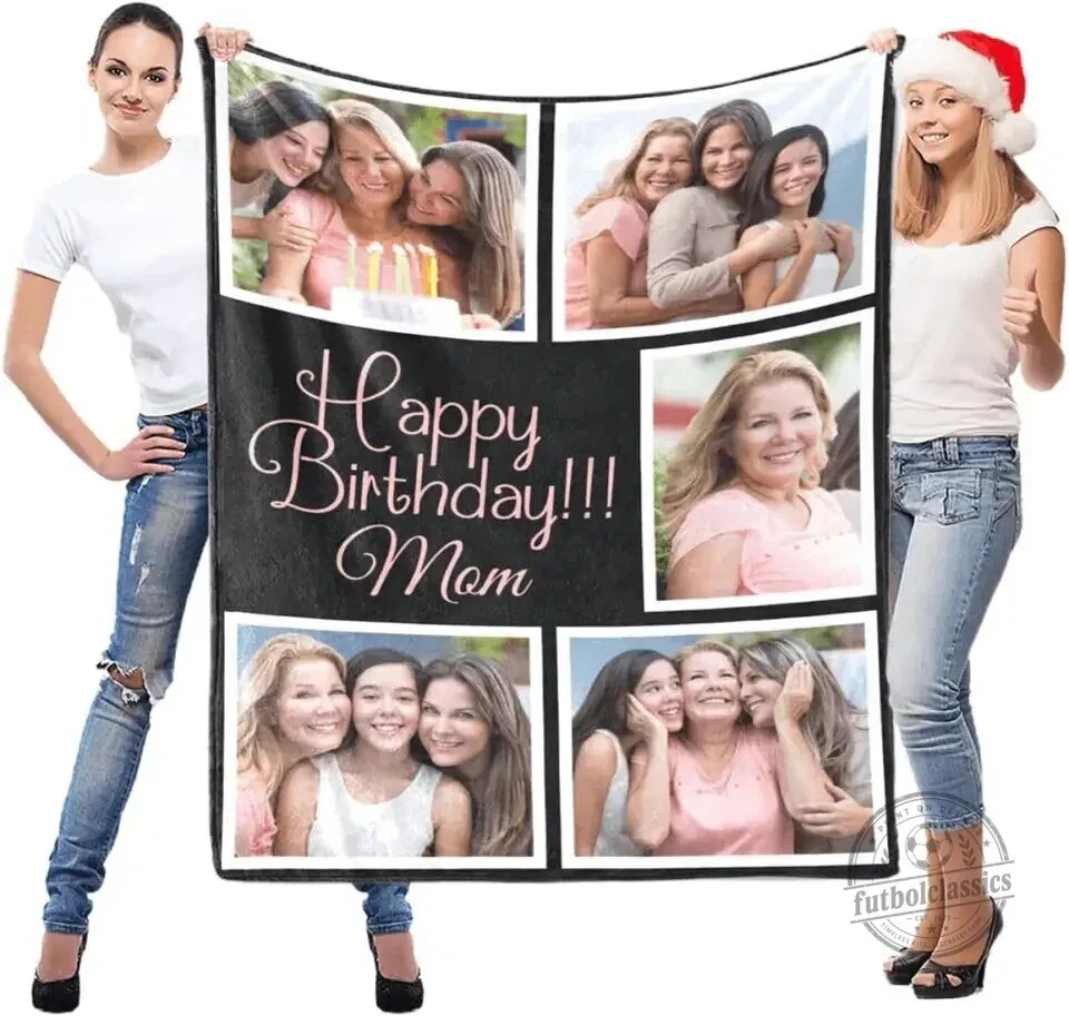 Happy Birthday Mom Photo Collage Personalized Custom Fleece Blanket