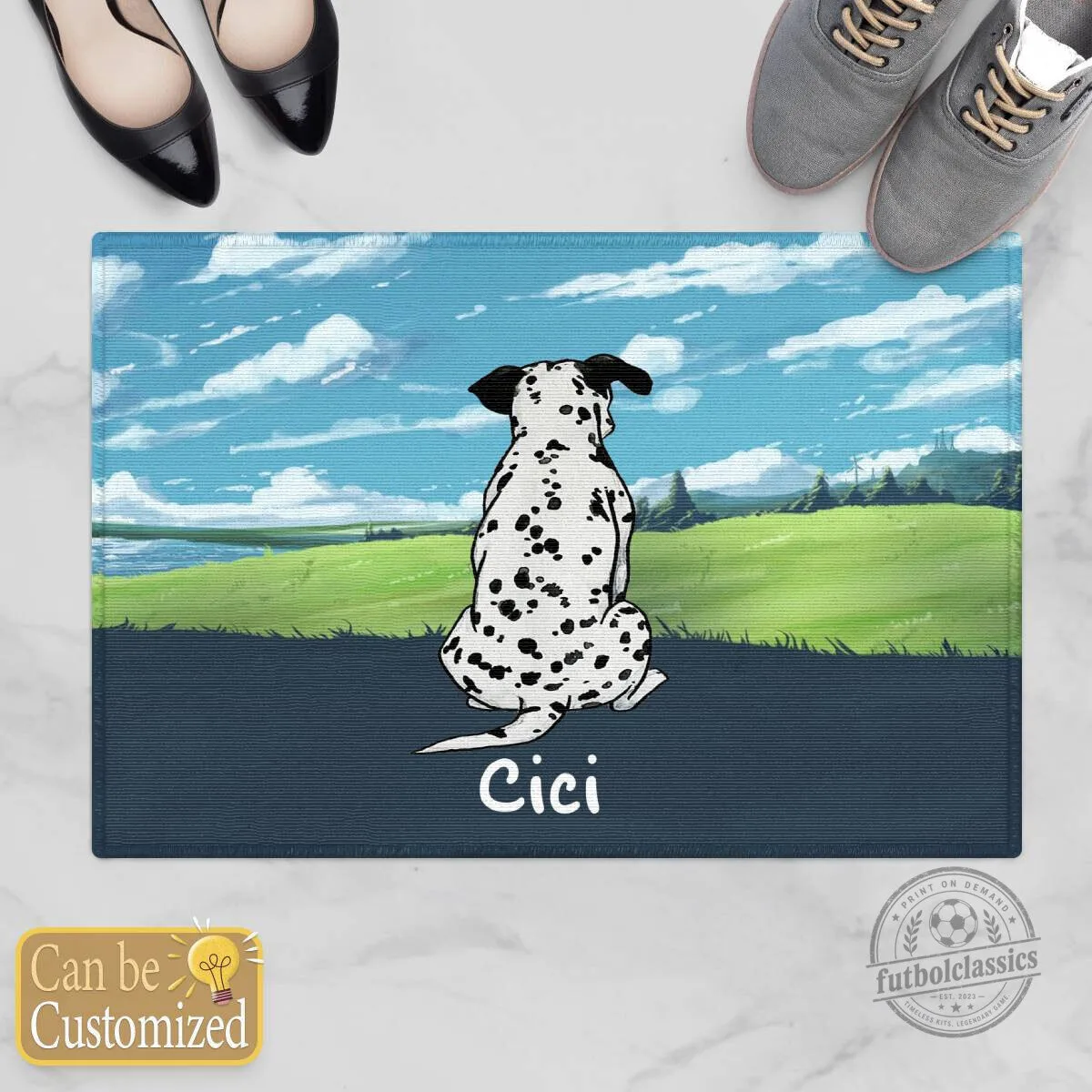 Personalized Dalmatian Dog Sitting Looking at Sky Doormat