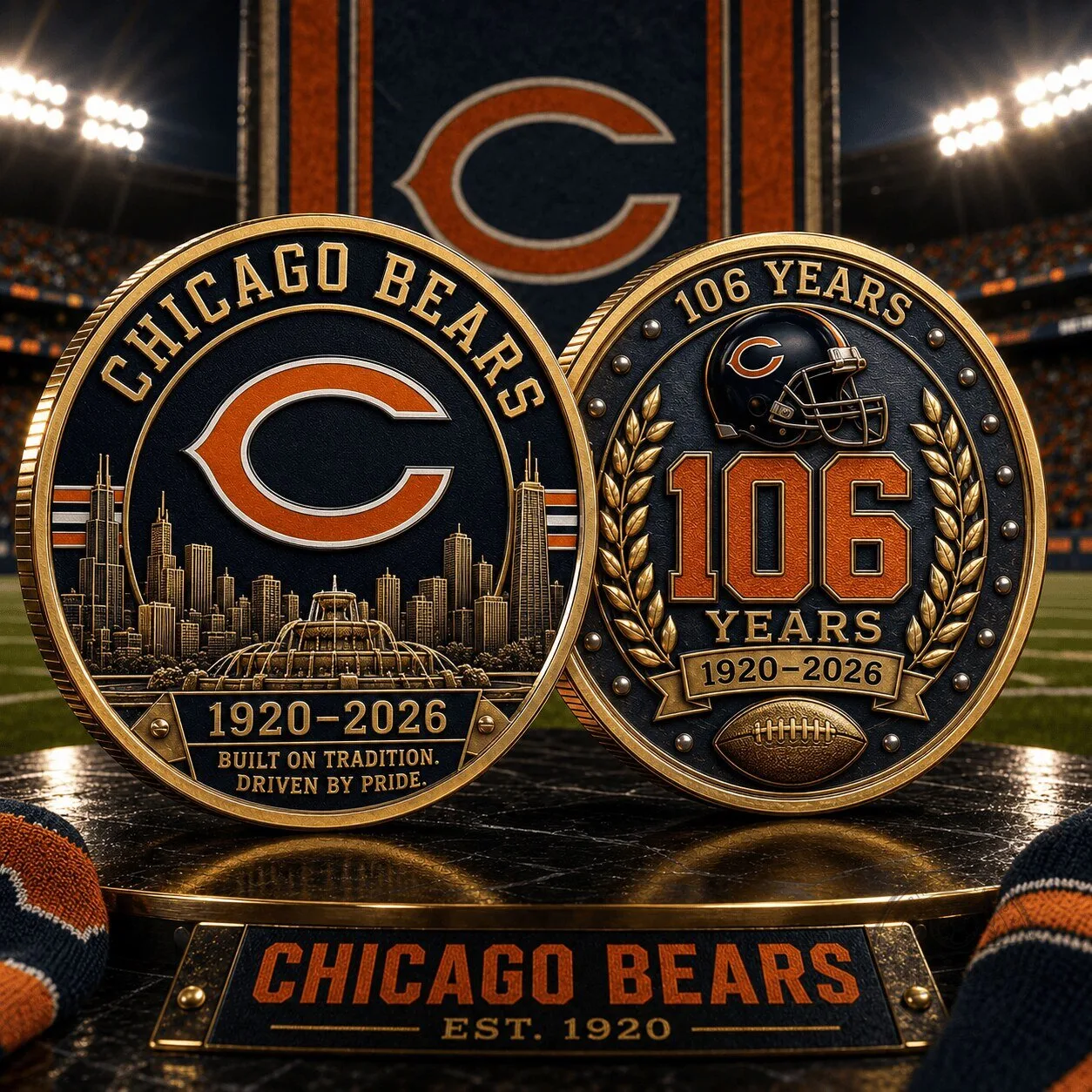 Chicago Bears 106 Years Anniversary Commemorative Coin Built On Tradition Driven By Pride