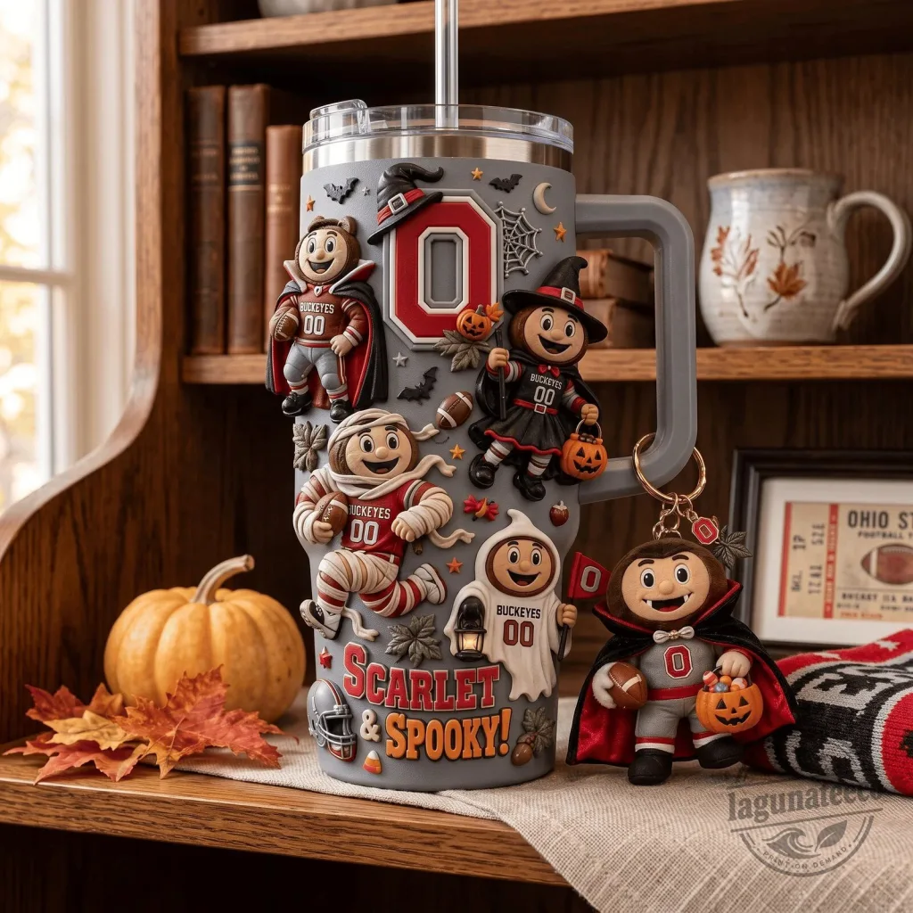 Ohio State Buckeyes Scarlet and Spooky Halloween 40oz Tumbler with Handle Ohio State Buckeyes Scarlet and Spooky Halloween 40oz Tumbler with Handle