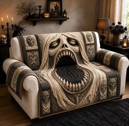 Mummy Skull Monster Quilted Sofa Cover for Halloween Home Decor