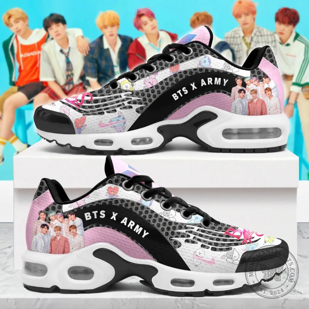 BTS K-Pop Band Group Photo Black and Pink Fashion Sneakers BTS K-Pop Band Group Photo Black and Pink Fashion Sneakers