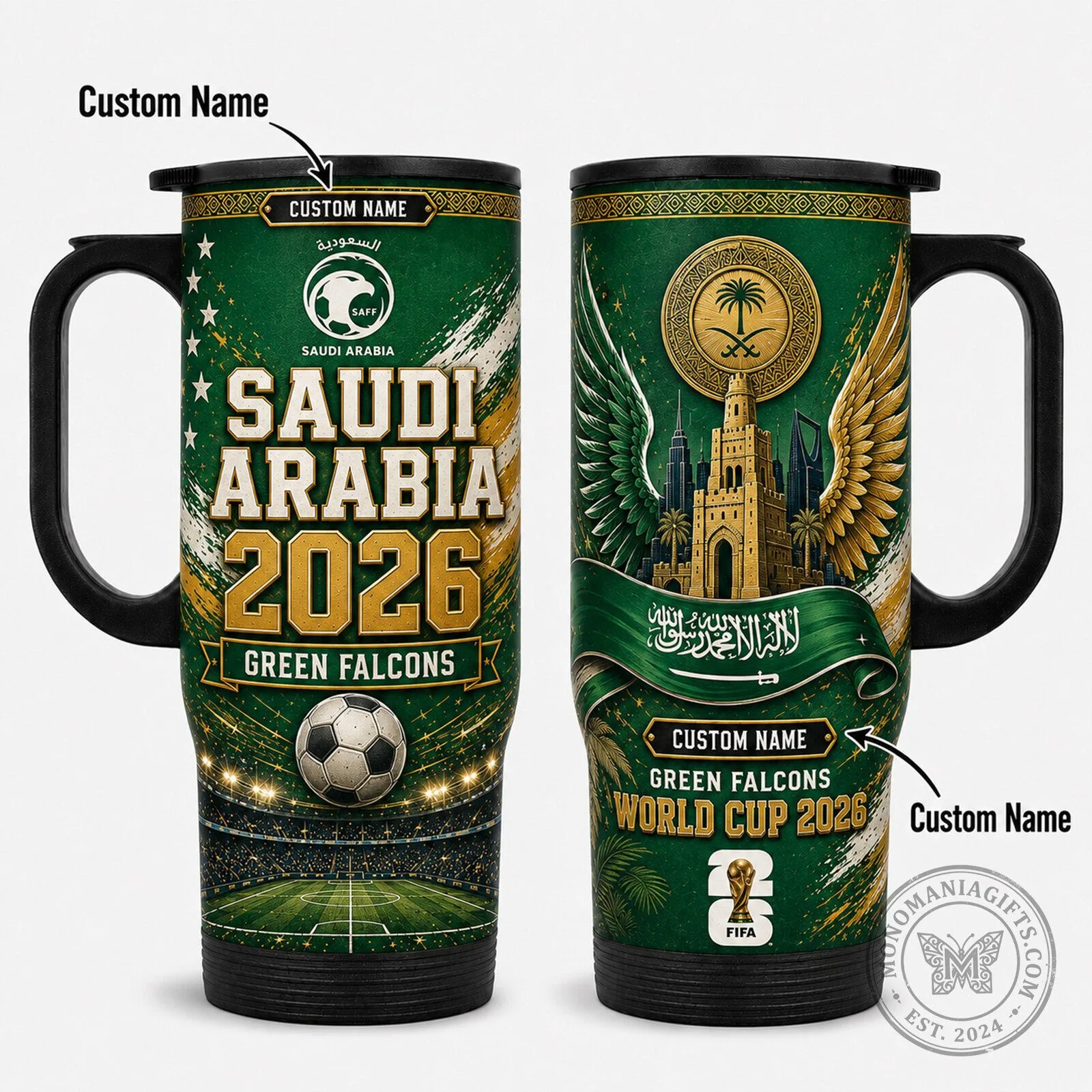 Saudi Arabia Green Falcons World Cup 2026 Soccer Fan Insulated Tumbler