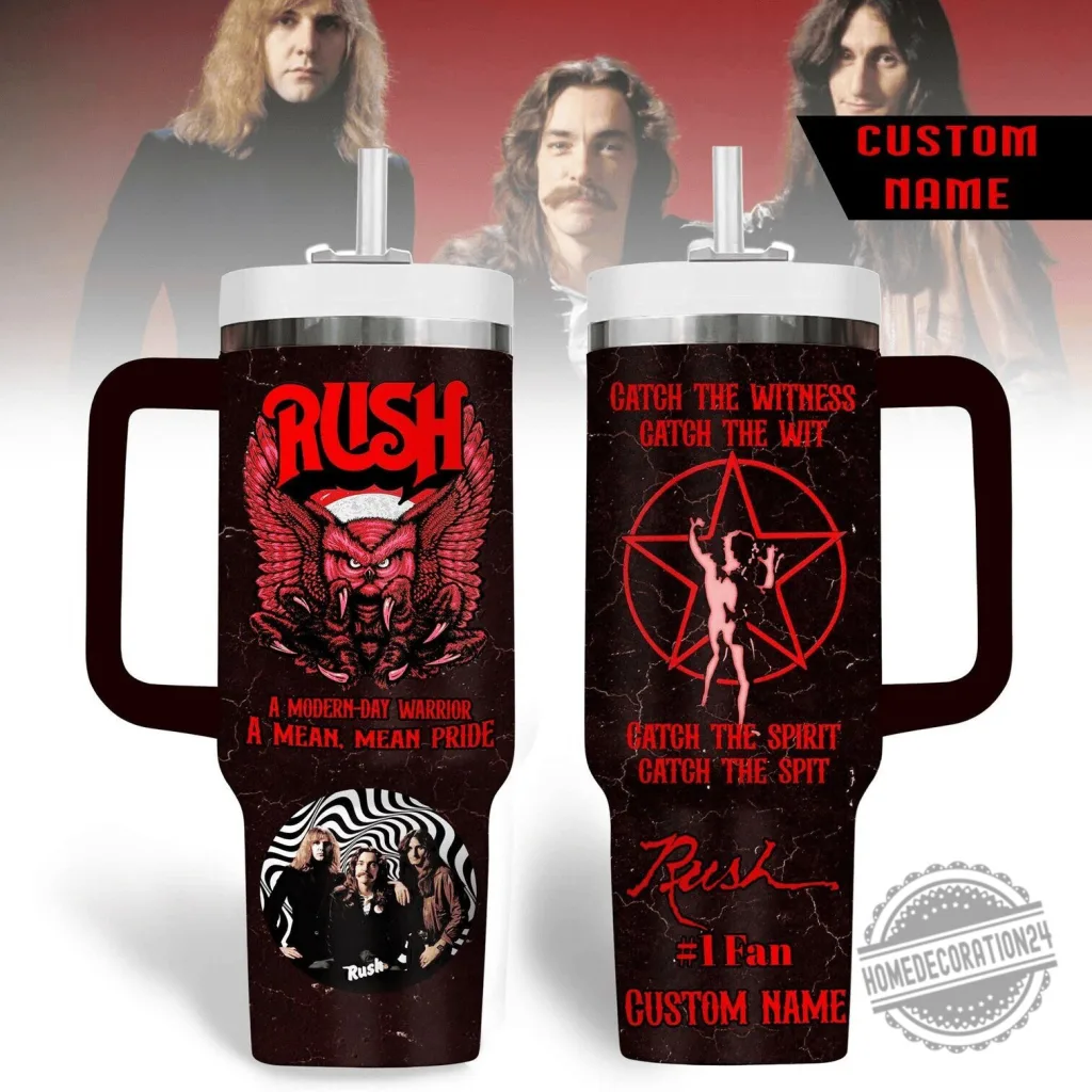 Rush Band Red Owl Logo Music Fan Insulated Stainless Steel Tumbler with Handle