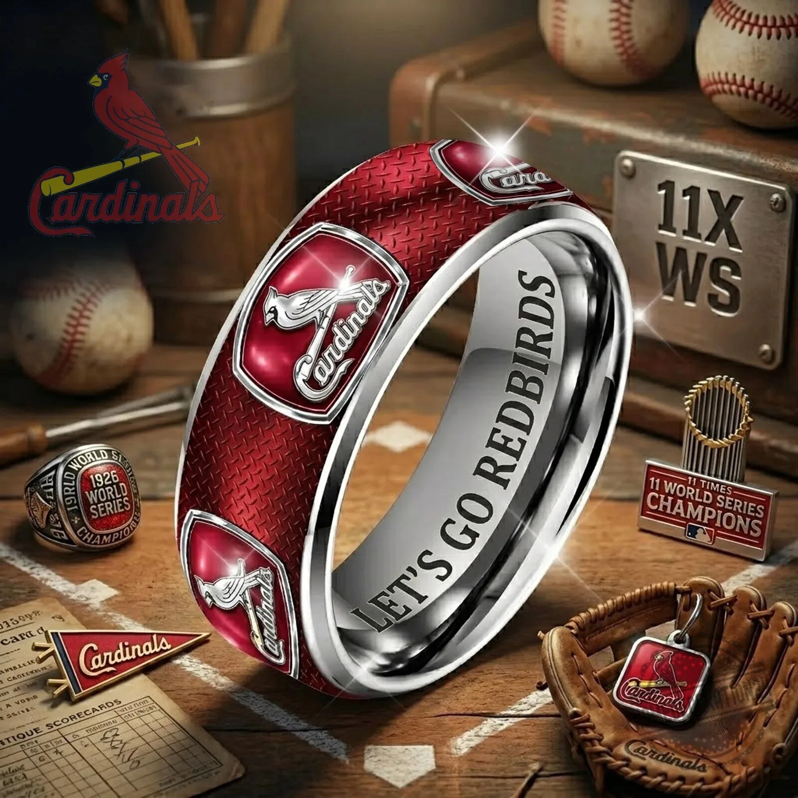 St. Louis Cardinals Baseball Team Logo Tungsten Steel Ring