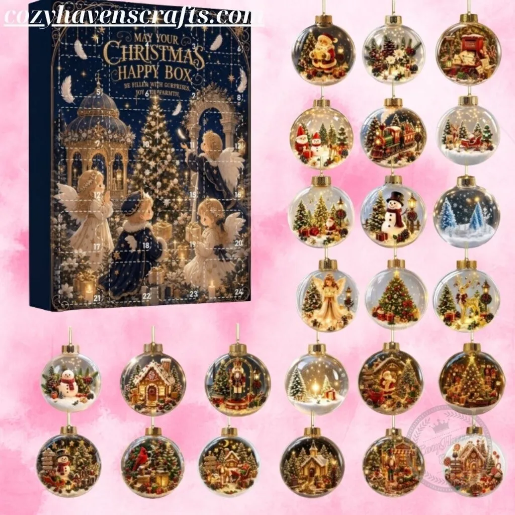 Vintage Christmas Angel Advent Calendar 2026 – 24 Days Clear Bauble Ornaments Gift Box