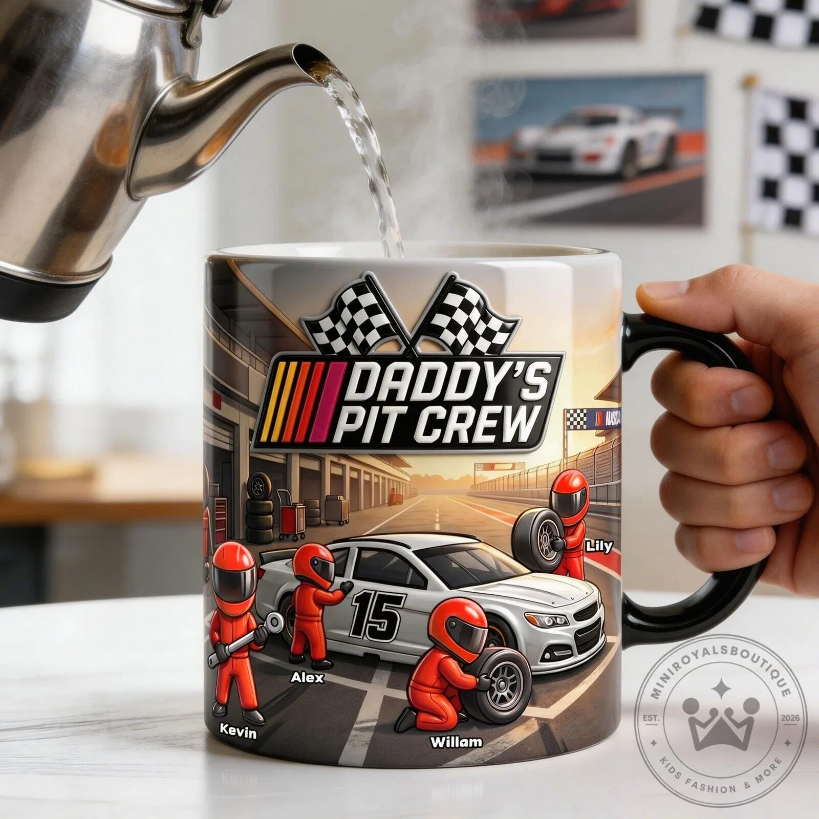 Personalized Daddy's Pit Crew Racing Car Coffee Mug