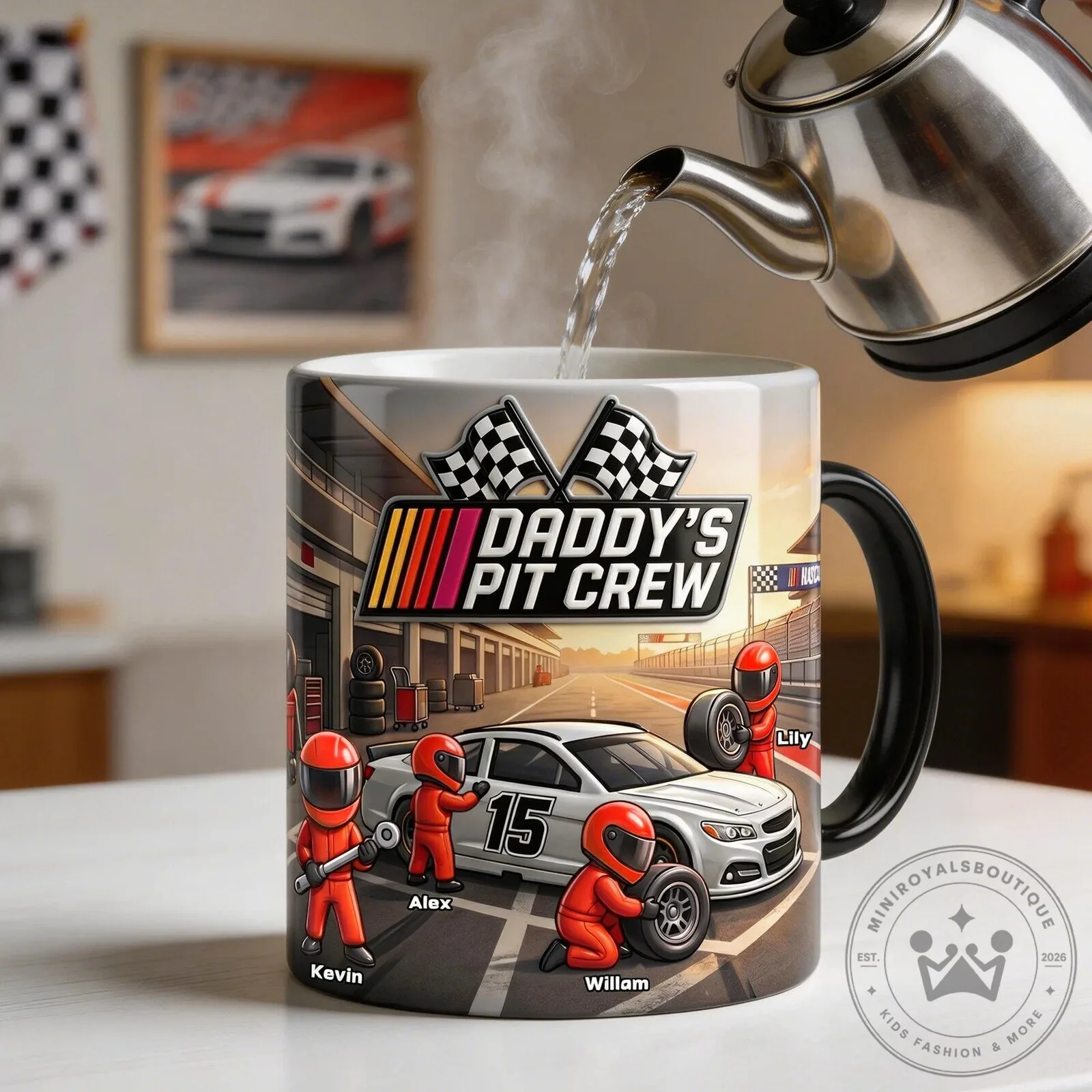 Personalized Daddy's Pit Crew Racing Car Coffee Mug 6 Personalized Daddy