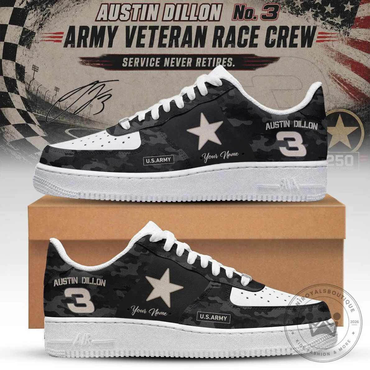 No 3 Veteran Race Crew Personalized Camo AF1