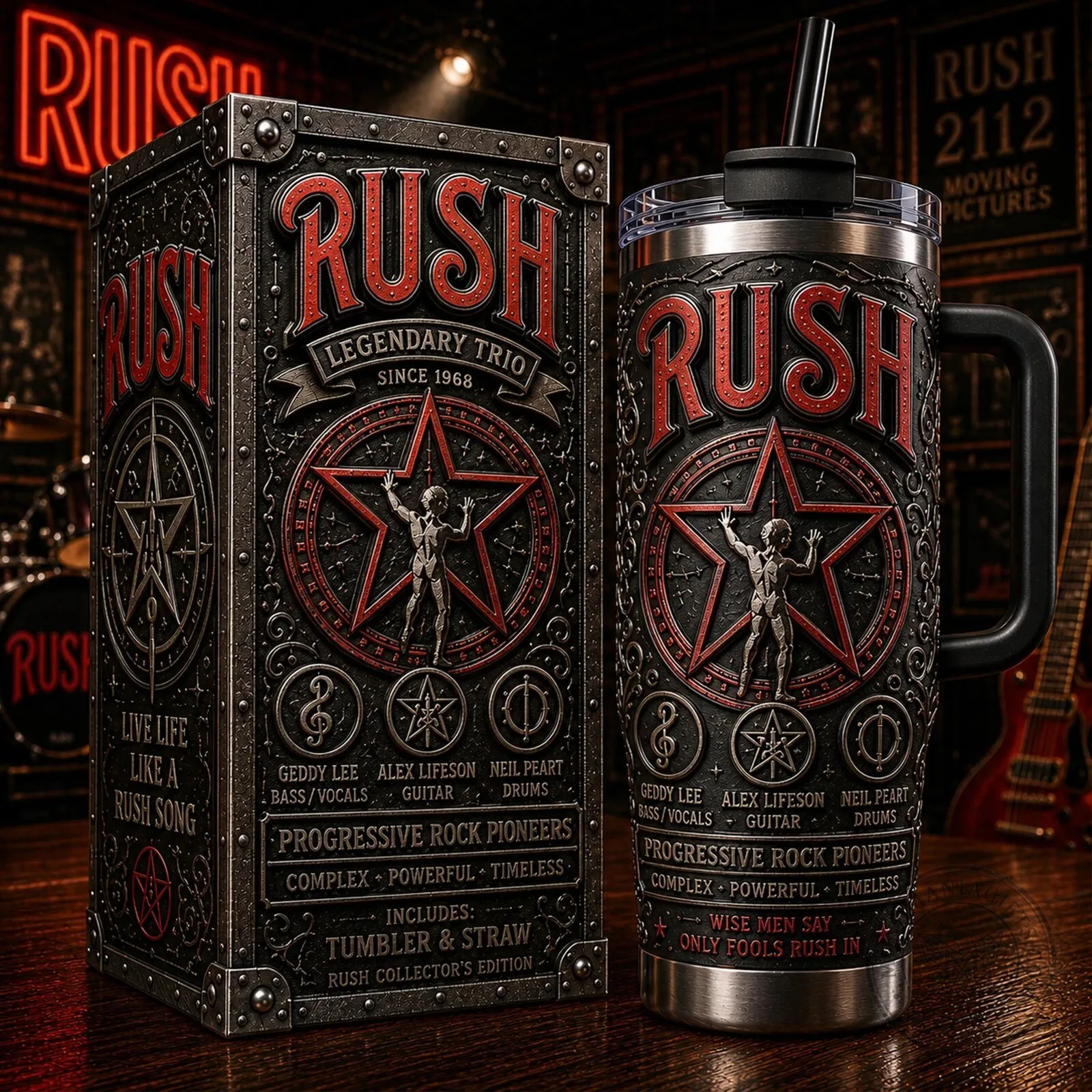 Rush Band Legendary Trio Collector's Edition Insulated Tumbler with Handle