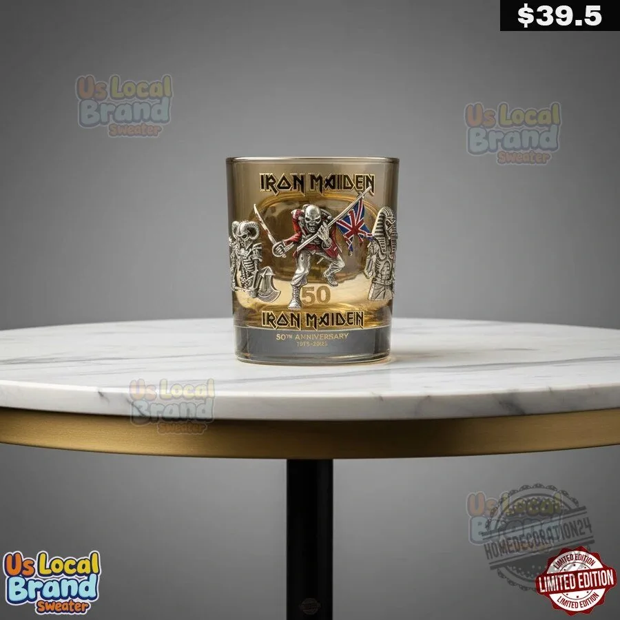 Iron Maiden 50th Anniversary Eddie The Trooper Whiskey Drinking Glass