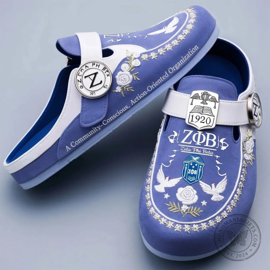 Zeta Phi Beta Sorority Blue Embroidered Clogs Shoes for Women Zeta Phi Beta Sorority Blue Embroidered Clogs Shoes for Women