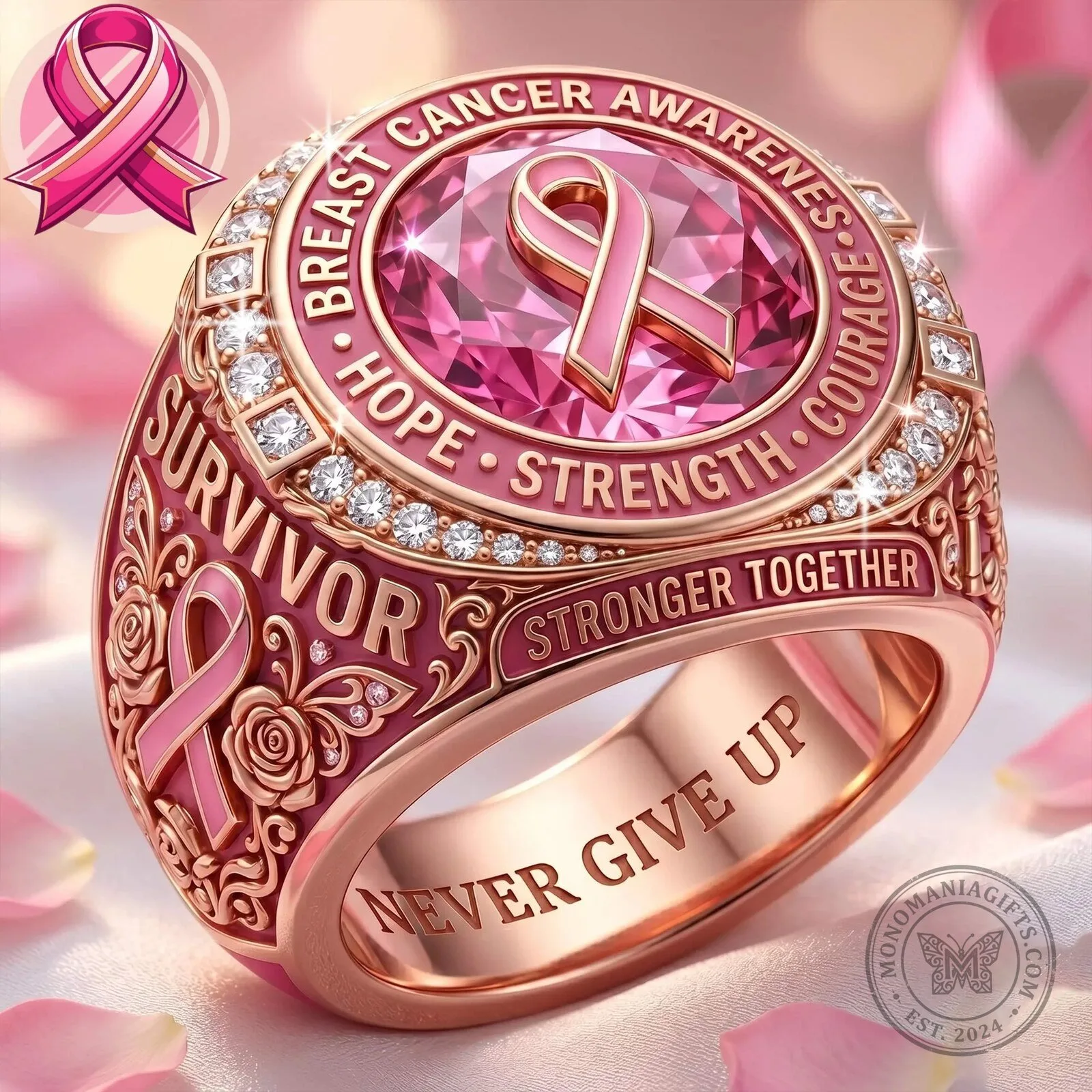 Breast Cancer Awareness Survivor Hope Strength Courage Ring