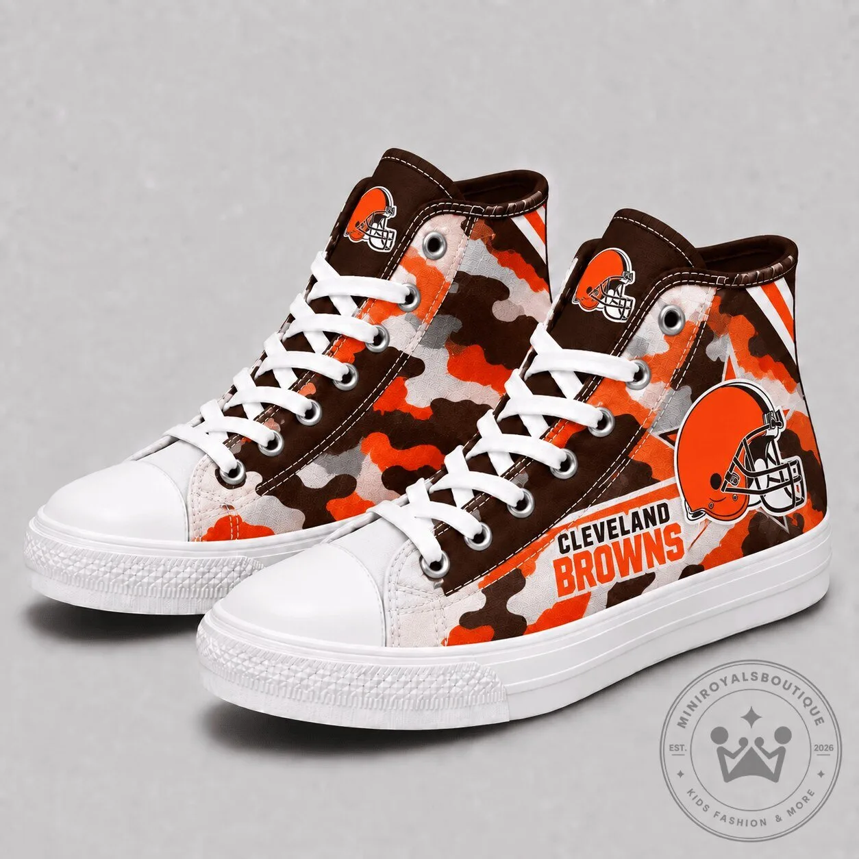 Cleveland Browns NFL Football Team Camouflage High Top Canvas Sneakers