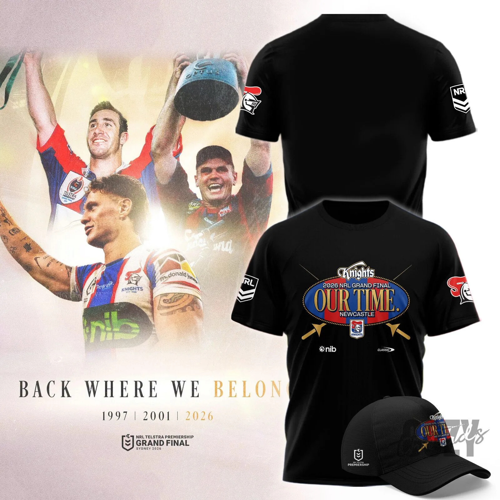 Black T-Shirt for Newcastle Knights 2026 NRL Grand Final - Our Time Edition