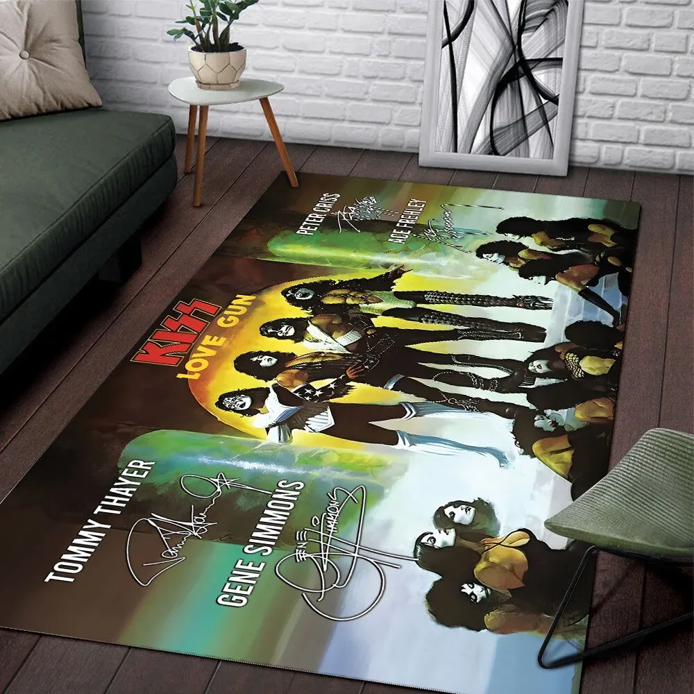 Kiss Love Gun Album Cover Band Signatures Rectangular Floor Rug