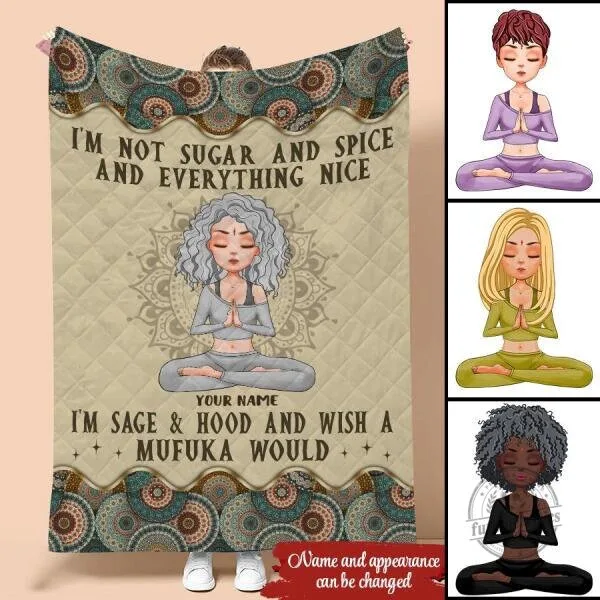 Personalized Yoga Meditation Sage and Hood Quote Blanket