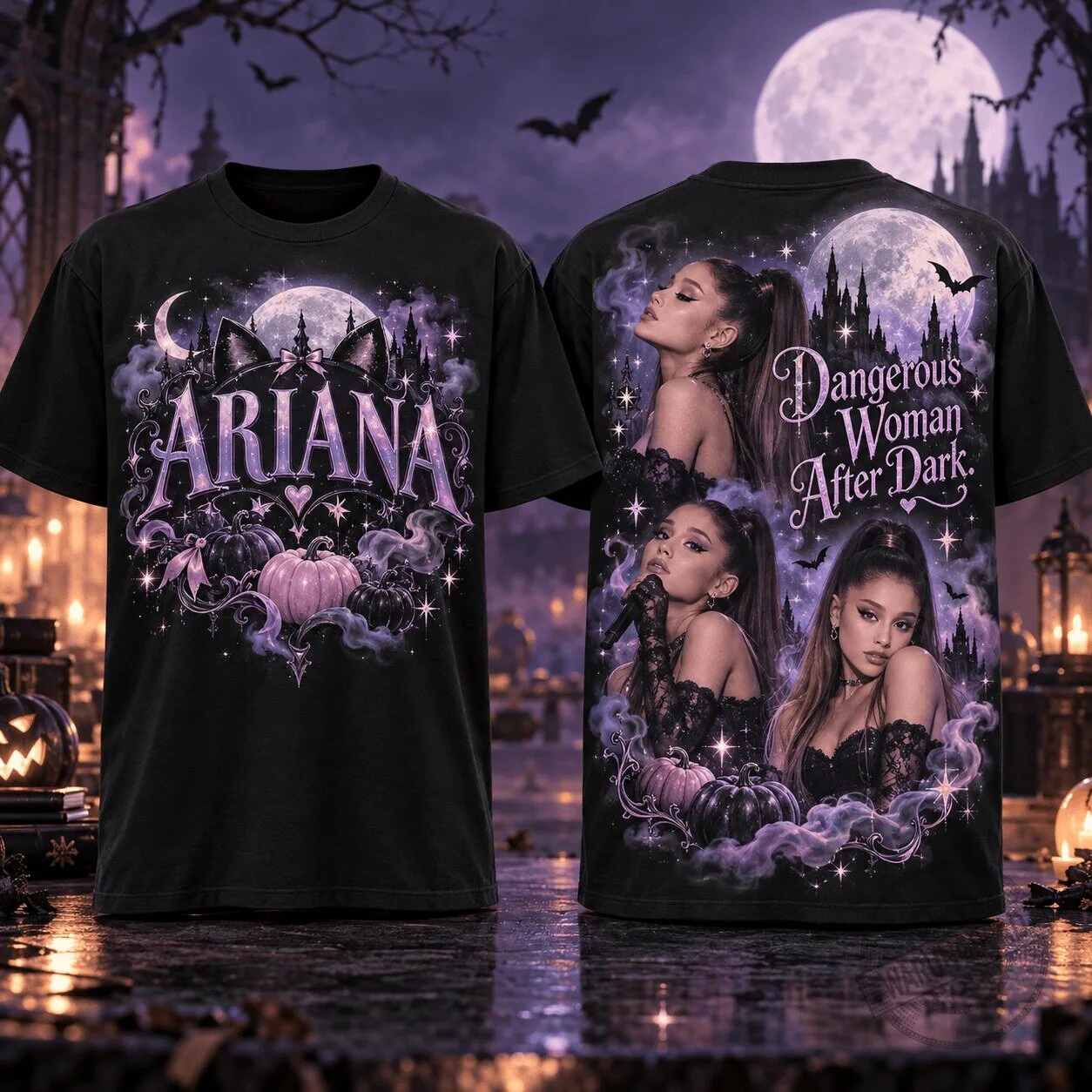 Ariana Grande Dangerous Woman After Dark Halloween Purple Pumpkins T-Shirt