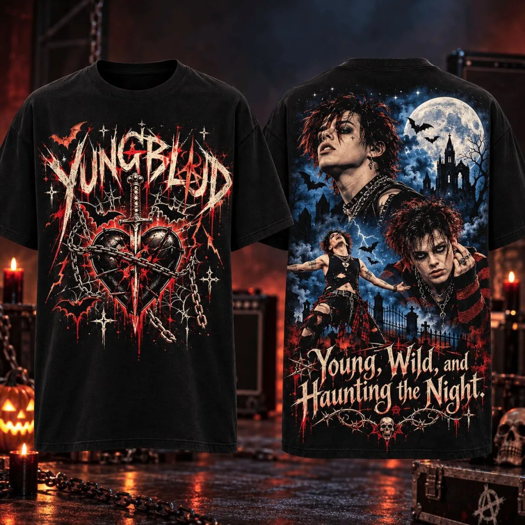 Yungblud Young Wild and Haunting the Night Graphic Print Black T-Shirt Yungblud Young Wild and Haunting the Night Graphic Print Black T-Shirt