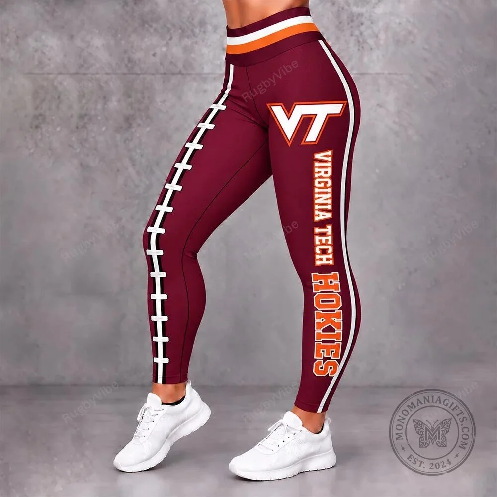 Virginia Tech Hokies Football Inspired Maroon and Orange Womens Leggings