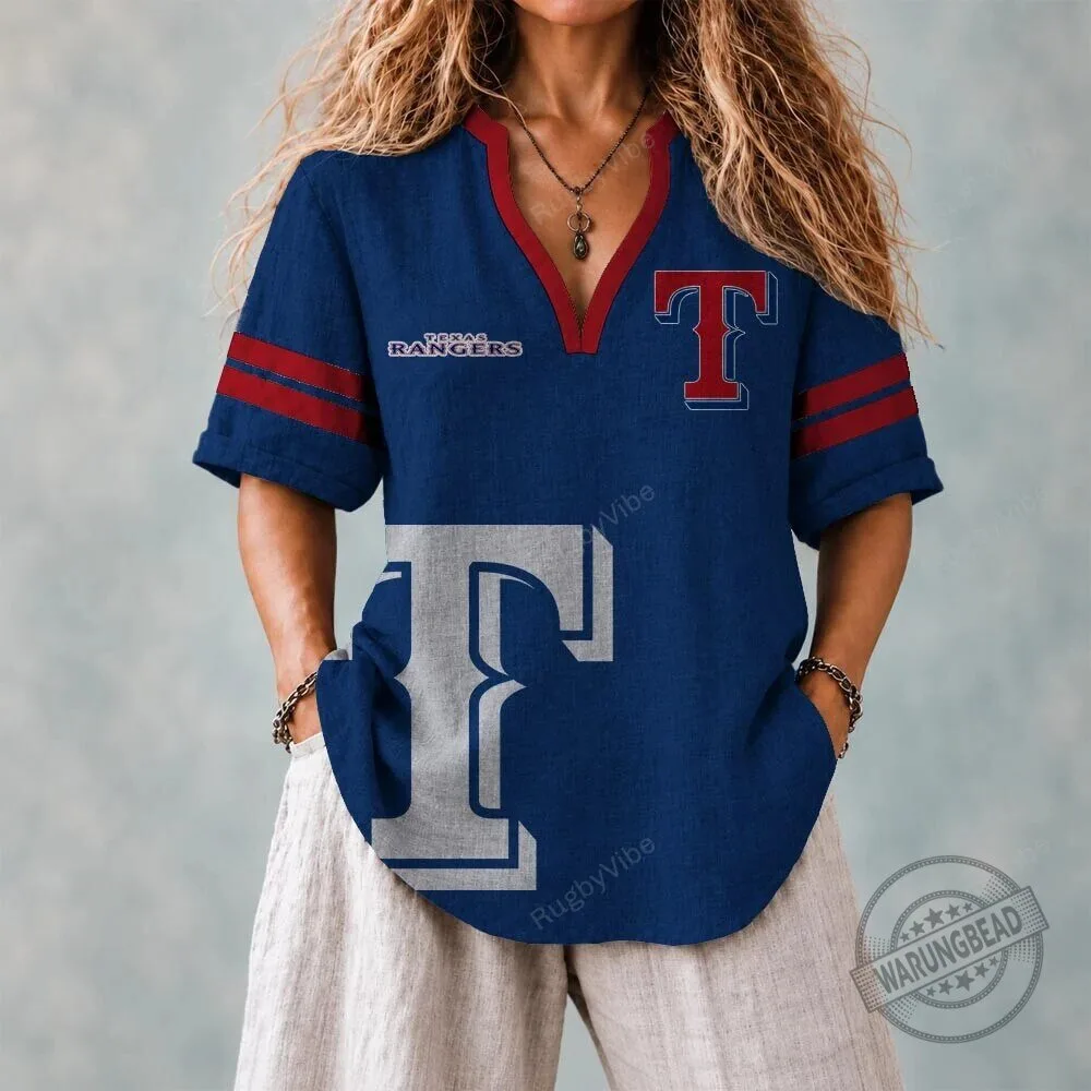 Texas Rangers Baseball Team Logo Fan Apparel V-Neck T-Shirt