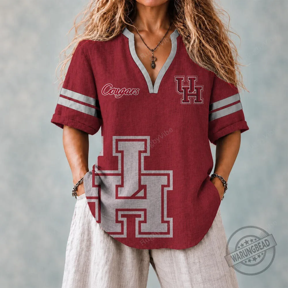 Houston Cougars NCAA College Football Team V-Neck Short Sleeve T-Shirt 1 Houston Cougars NCAA College Football Team V-Neck Short Sleeve T-Shirt
