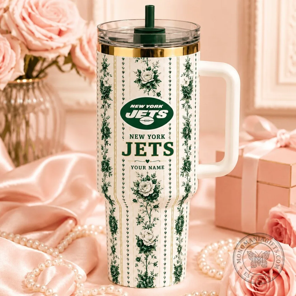 New York Jets Personalized Floral Pattern NFL Football Team Tumbler with Handle New York Jets Personalized Floral Pattern NFL Football Team Tumbler with Handle