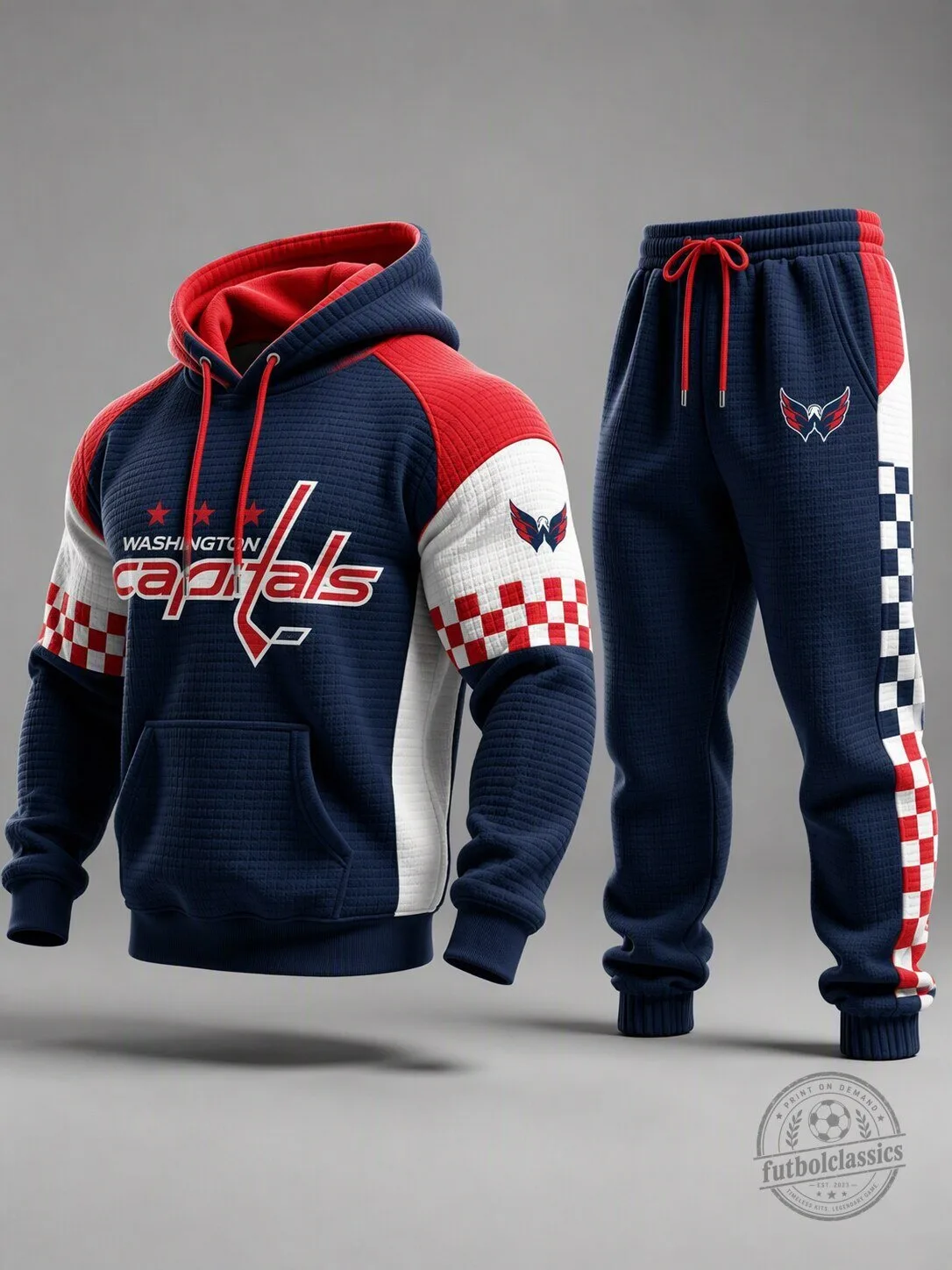 Washington Capitals Hockey Team Blue and Red Checkerboard Hoodie