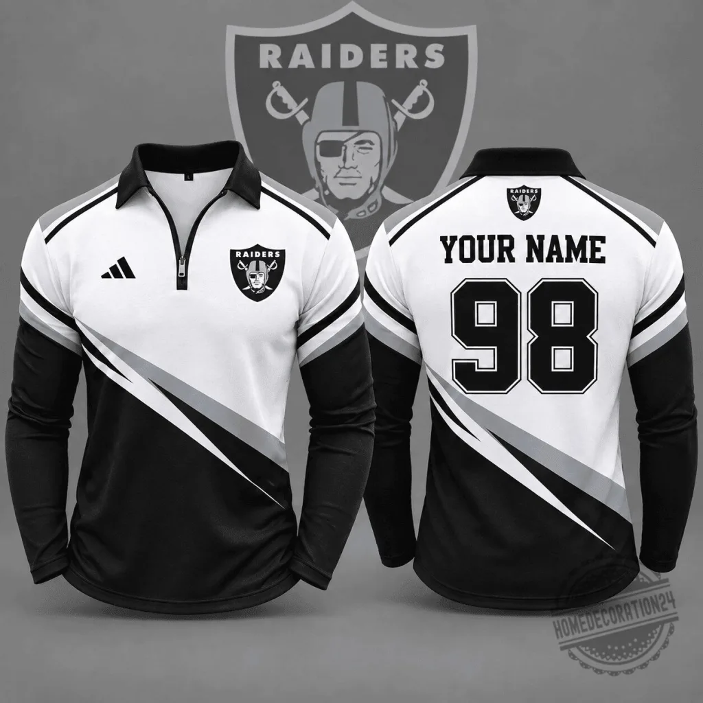 Las Vegas Raiders NFL Football Club Identity Quarter Zip Long Sleeve Polo Shirt