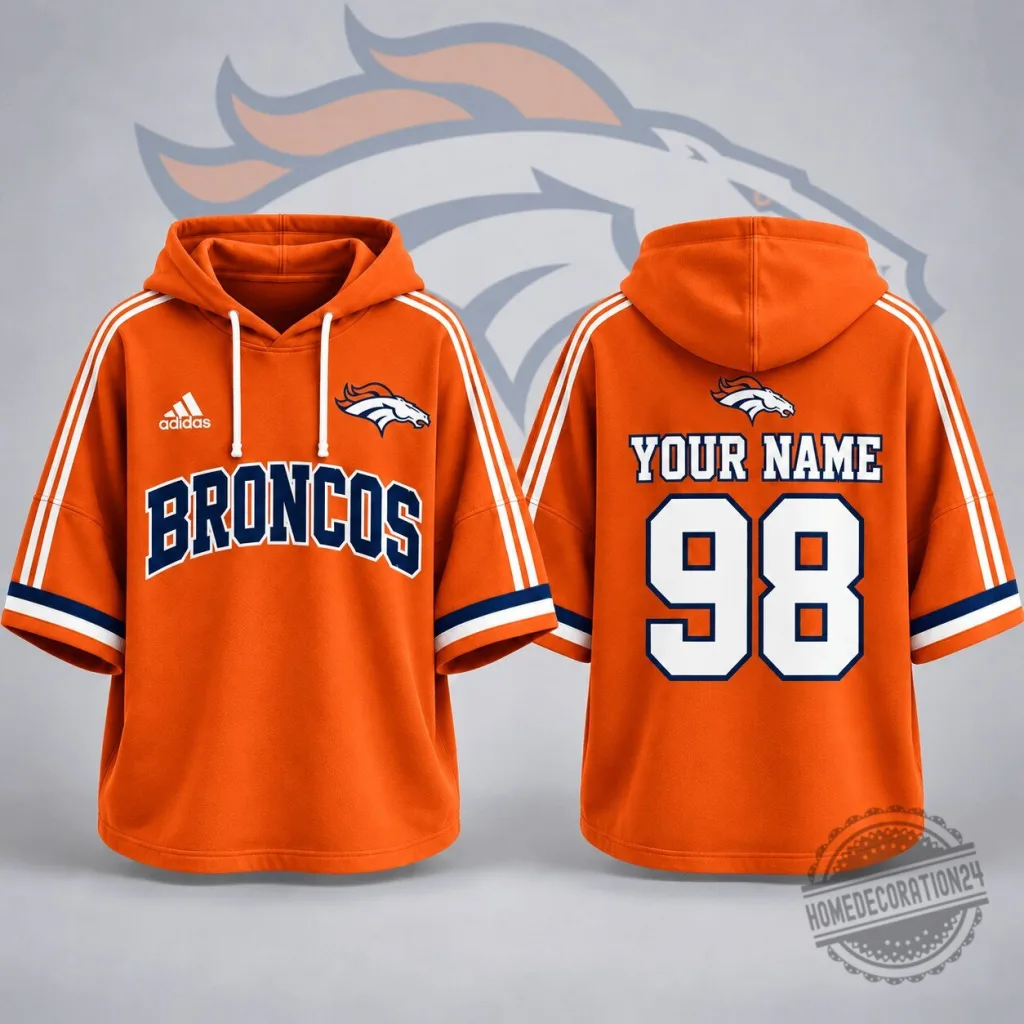 Denver Broncos Custom Name And Number Orange Short Sleeve Hoodie Denver Broncos Custom Name And Number Orange Short Sleeve Hoodie