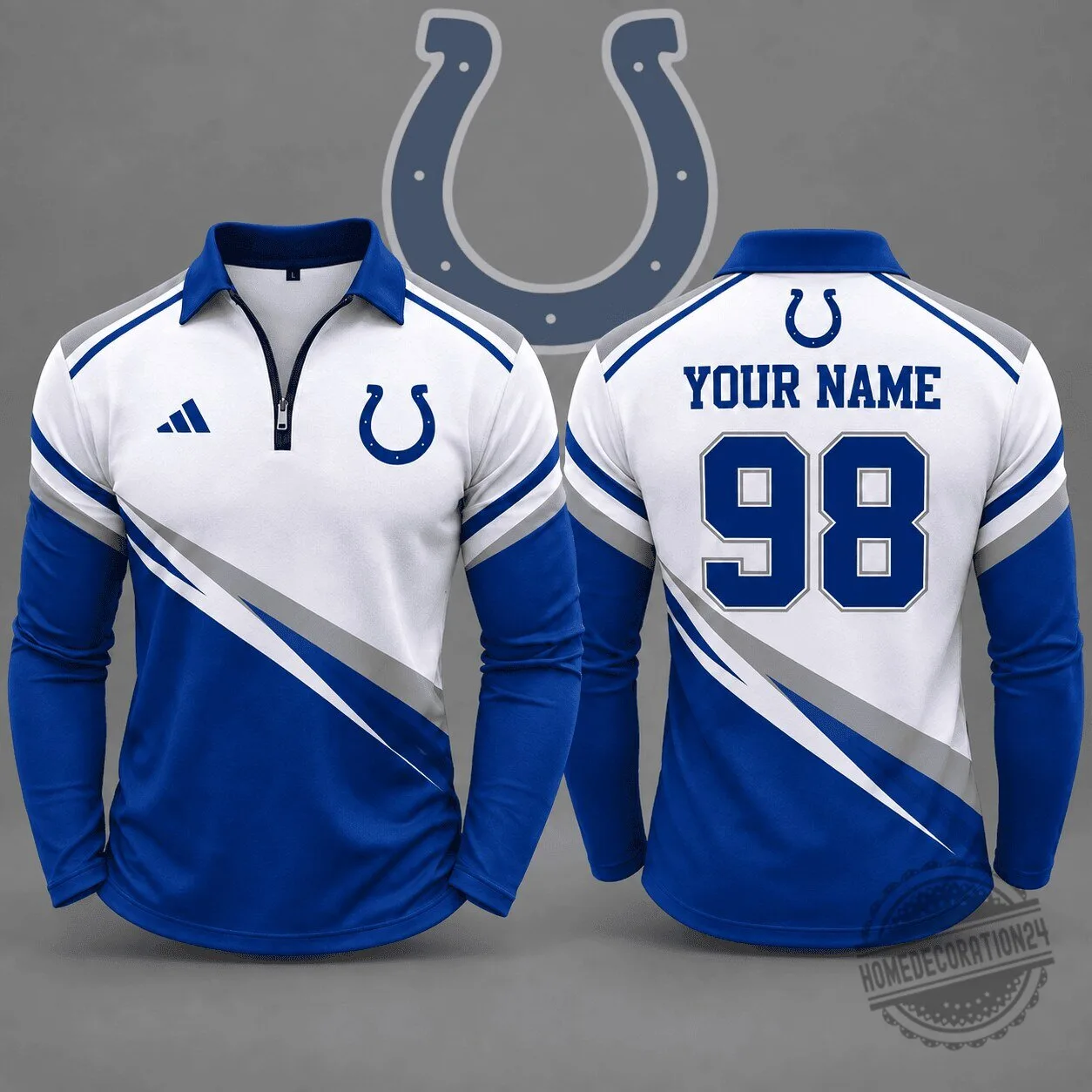 Indianapolis Colts Personalized Quarter Zip Long Sleeve Polo Shirt