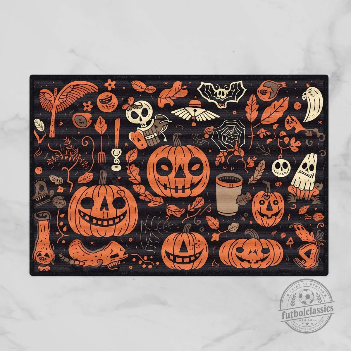 Spooky Halloween Pumpkins and Ghosts Pattern Doormat