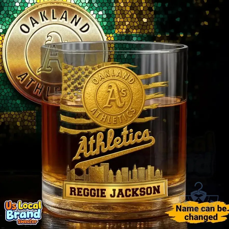 Oakland Athletics Baseball Team Logo Custom Whiskey Glass 3 Oakland Athletics Baseball Team Logo Custom Whiskey Glass