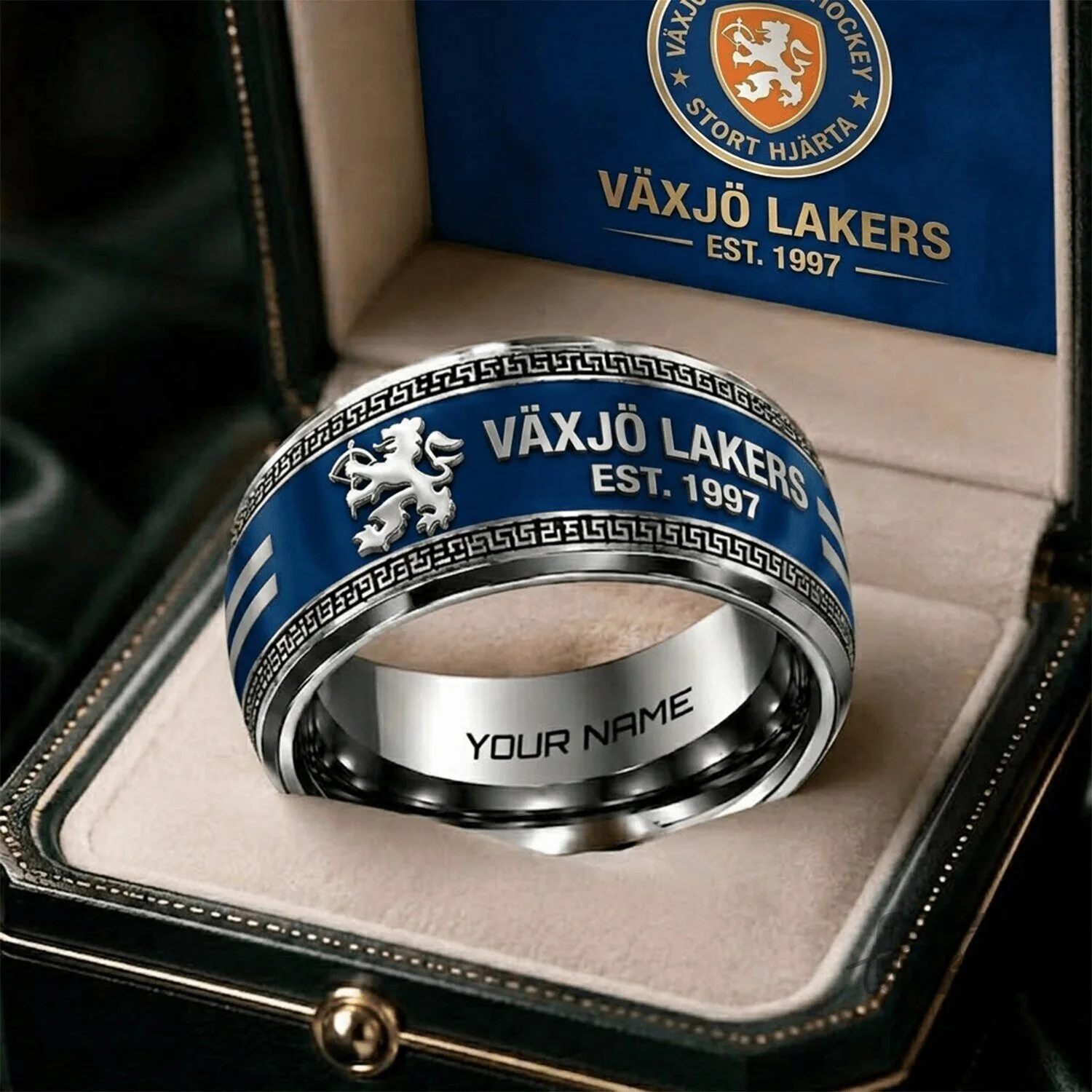 Vaxjo Lakers Ice Hockey Team Personalized Engraved Stainless Steel Ring