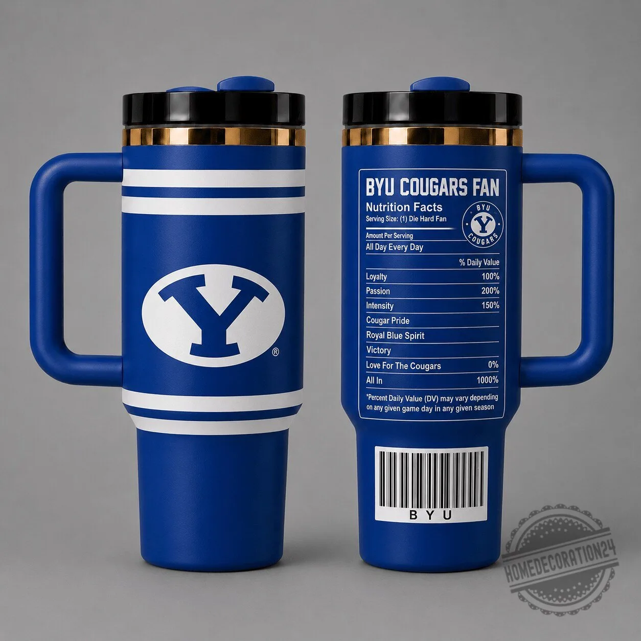 BYU Cougars Nutrition Facts Insulated Stainless Steel Coffee Tumbler with Handle