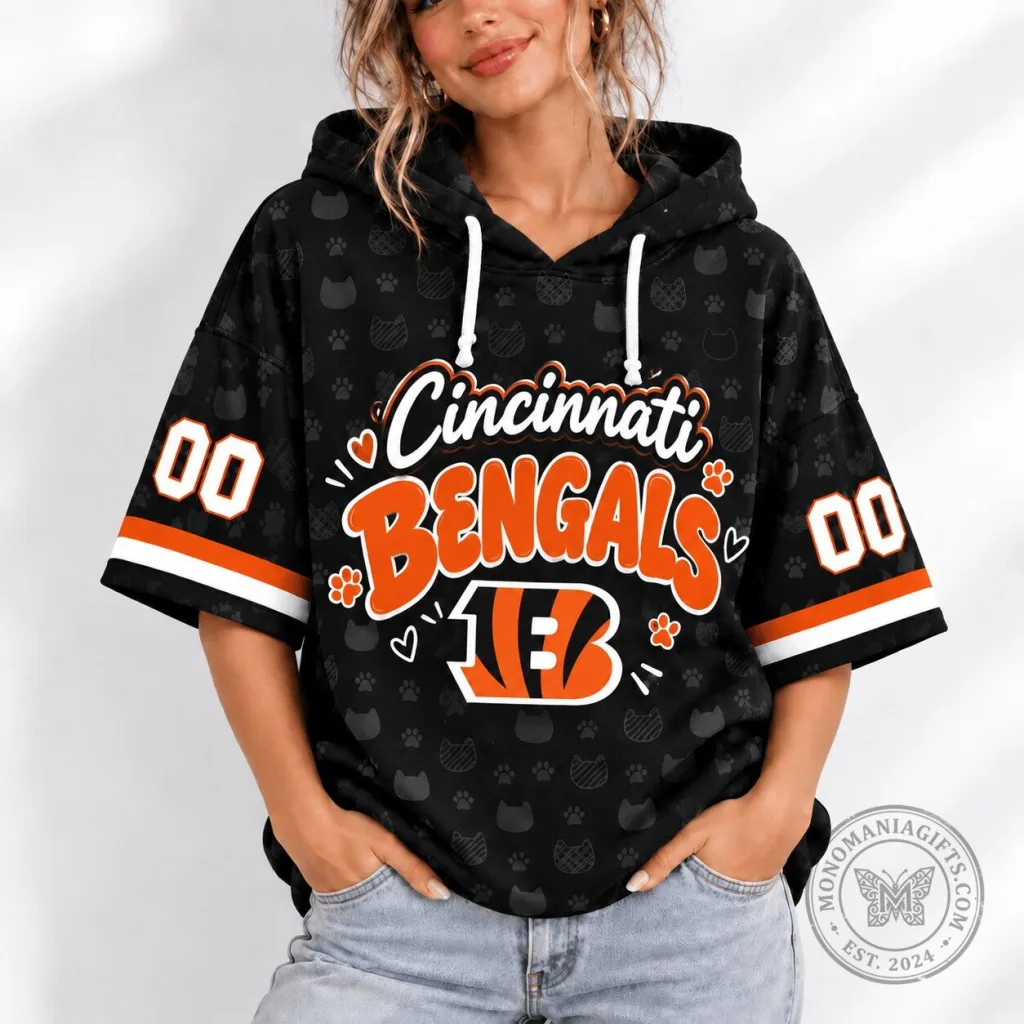 Cincinnati Bengals Football Team Short Sleeve Hoodie for Women Cincinnati Bengals Football Team Short Sleeve Hoodie for Women