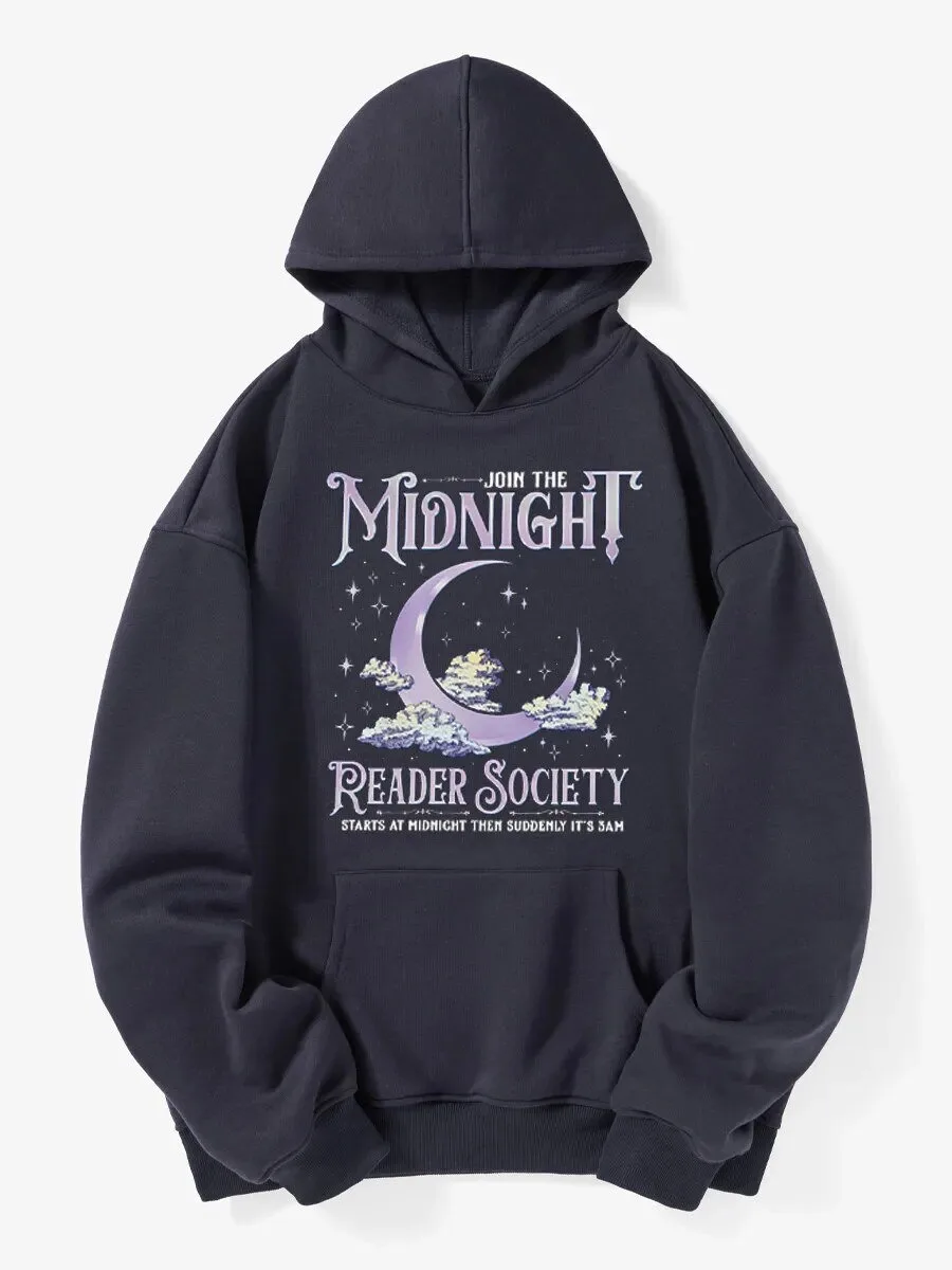 Midnight Reader Society Moon and Stars Graphic Print Fleece Hoodie