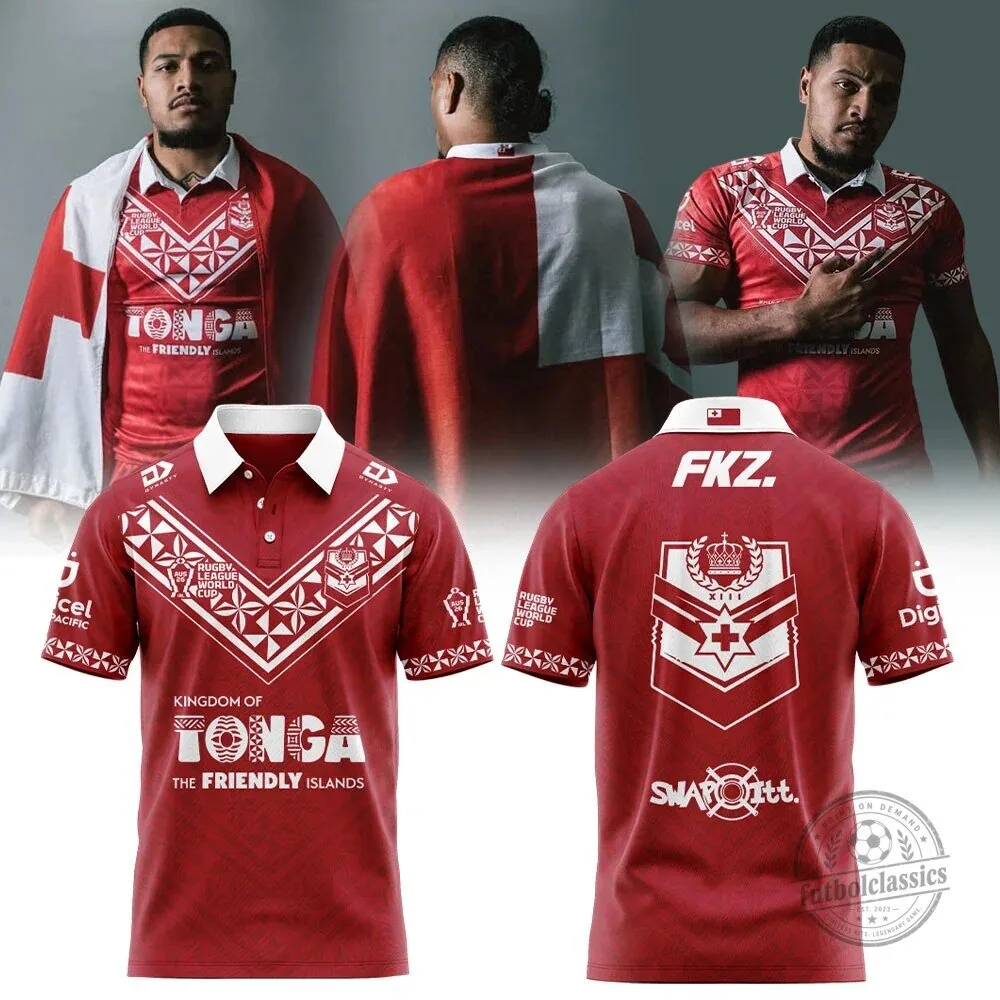 2026 World Cup Tonga Rugby League Polo Shirt in Red and White