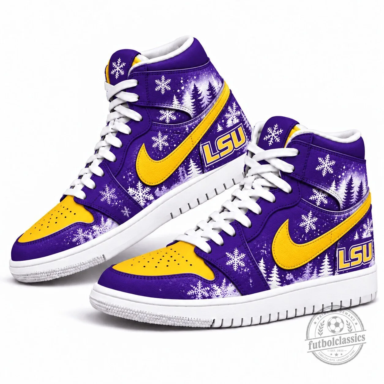 Louisiana State University Tigers Winter Snowflakes High-Top Sneakers
