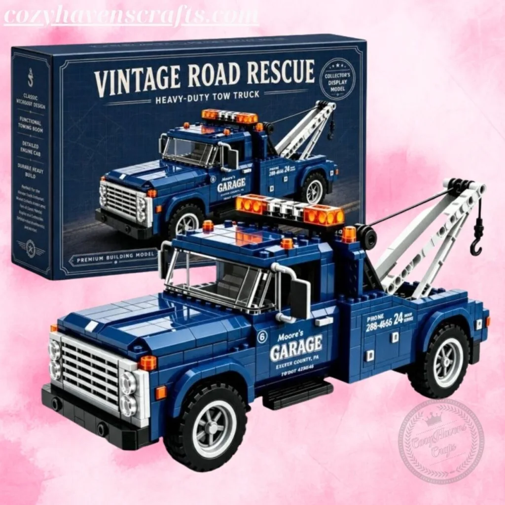 Vintage Road Rescue Heavy-Duty Tow Truck Building Set – Classic Blue Wrecker Truck Model Vintage Road Rescue Heavy-Duty Tow Truck Building Set – Classic Blue Wrecker Truck Model