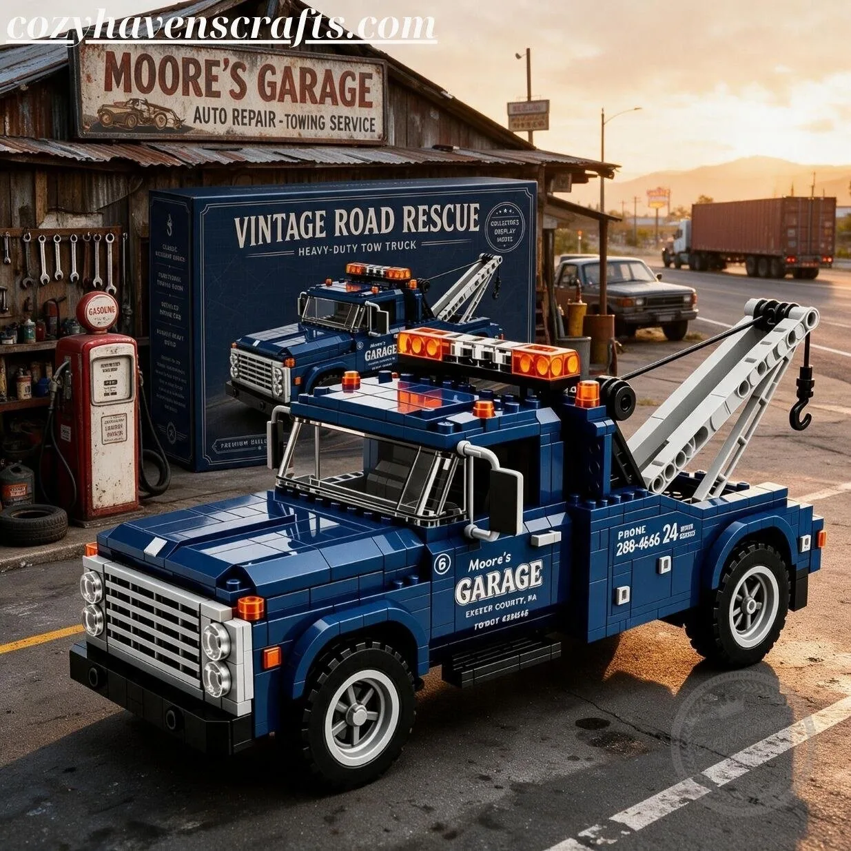 Vintage Road Rescue Heavy-Duty Tow Truck Building Set – Classic Blue Wrecker Truck Model 5 Vintage Road Rescue Heavy-Duty Tow Truck Building Set – Classic Blue Wrecker Truck Model