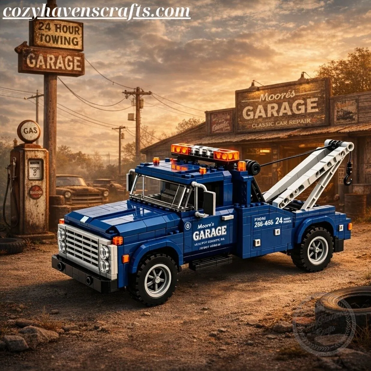 Vintage Road Rescue Heavy-Duty Tow Truck Building Set – Classic Blue Wrecker Truck Model 7 Vintage Road Rescue Heavy-Duty Tow Truck Building Set – Classic Blue Wrecker Truck Model