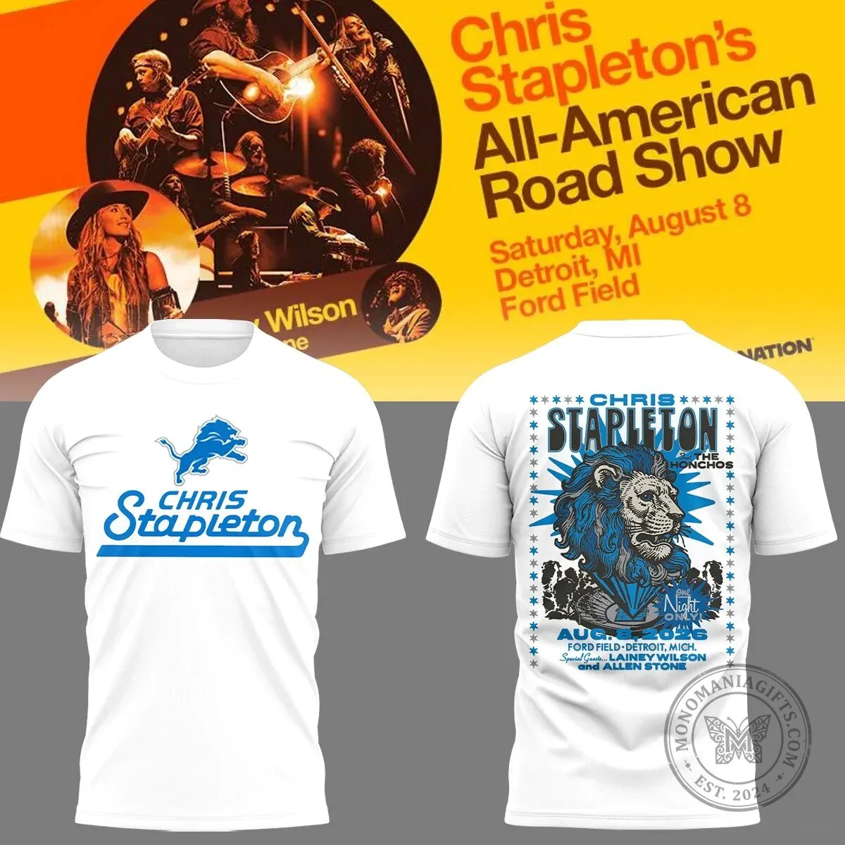T-Shirt for Chris Stapleton's All-American Road Show Concert in Detroit, Michigan