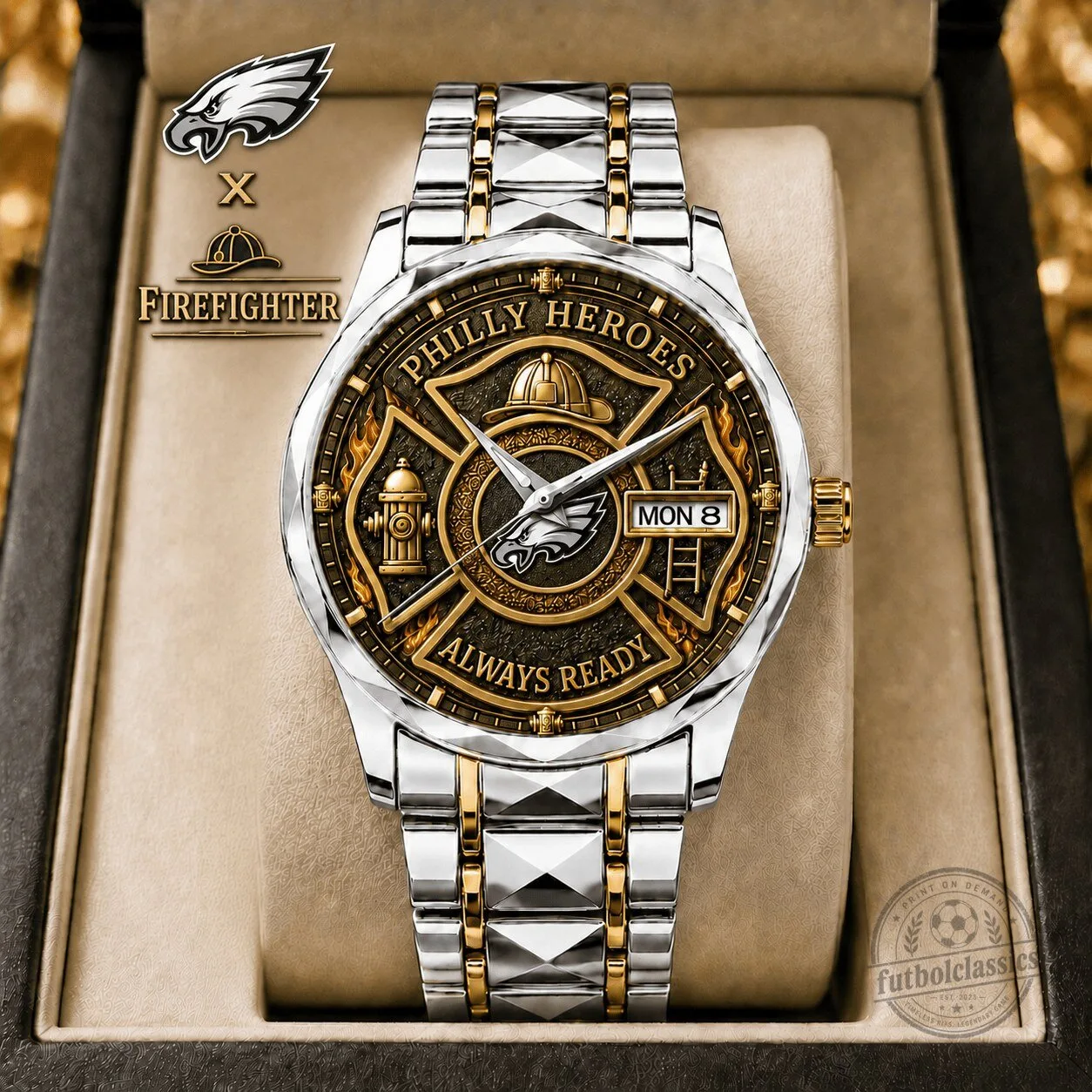 Philadelphia Eagles Firefighter Always Ready Heroes Stainless Steel Wrist Watch