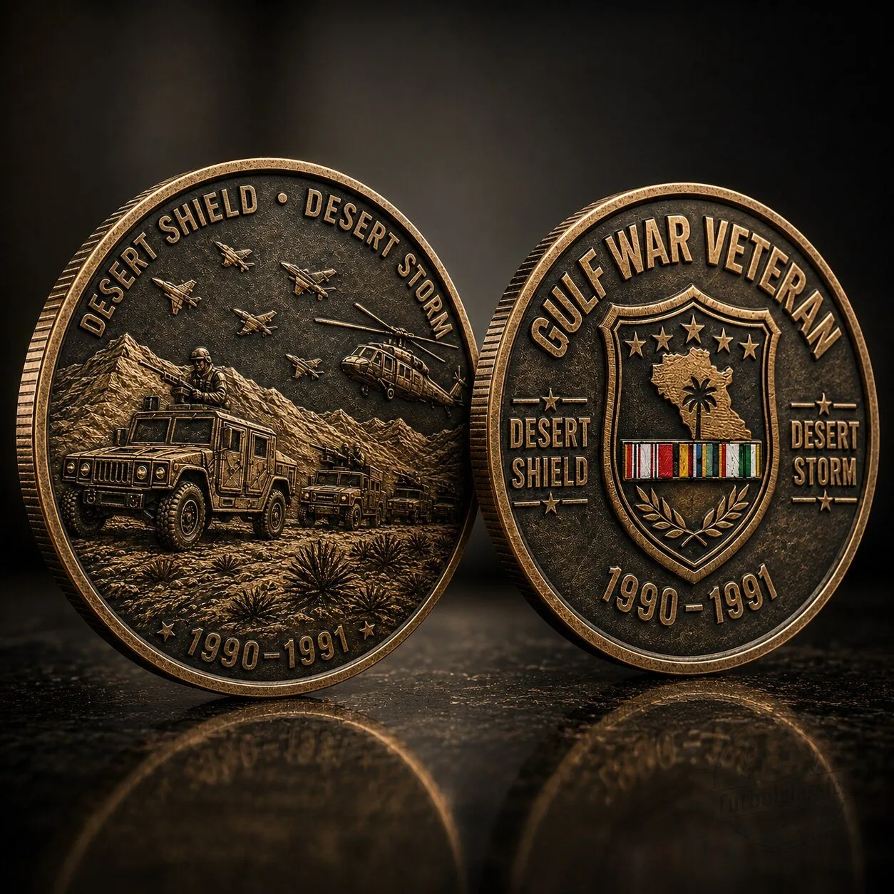 Gulf War Veteran Desert Shield Storm 1990-1991 Commemorative Challenge Coin